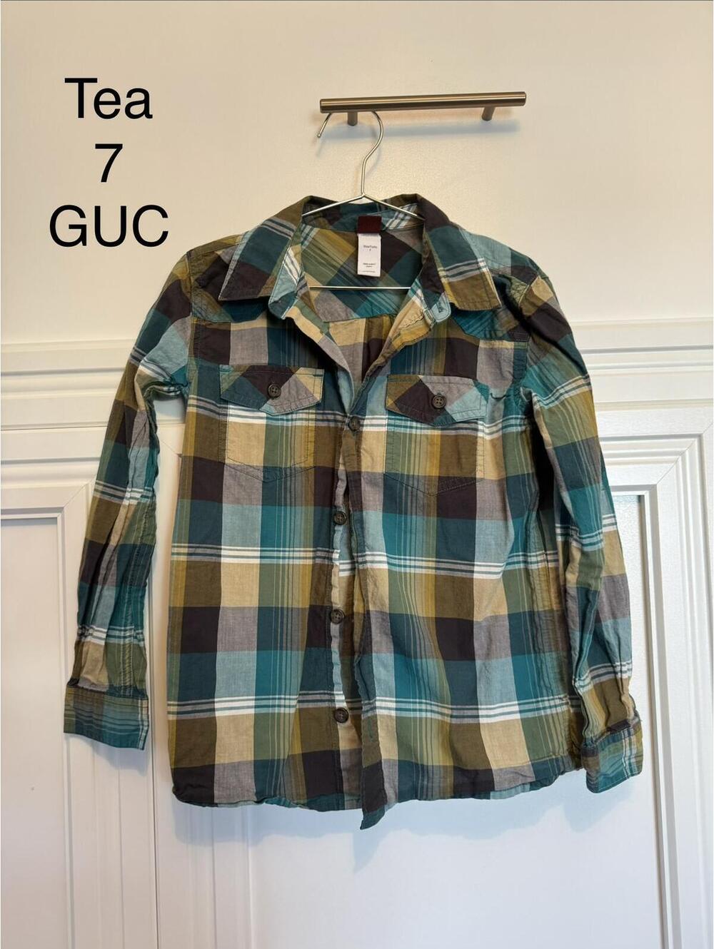 Tea Collection Plaid Button-Up Shirt Size 7